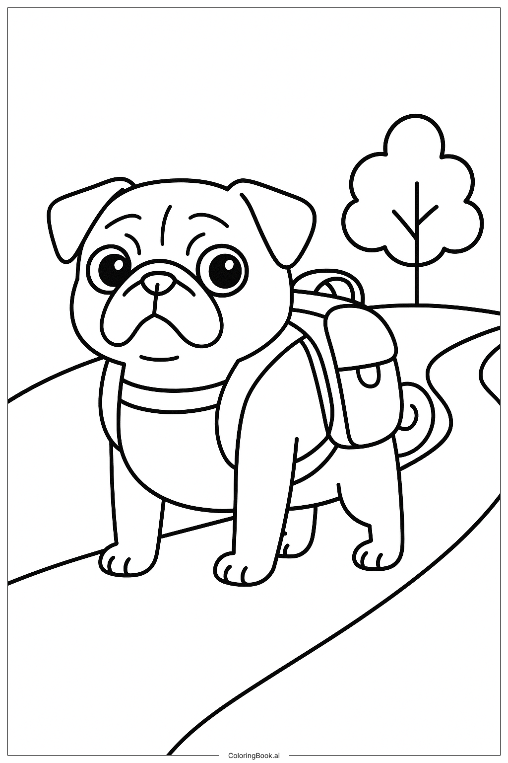  背著背包的巴哥犬著色頁 