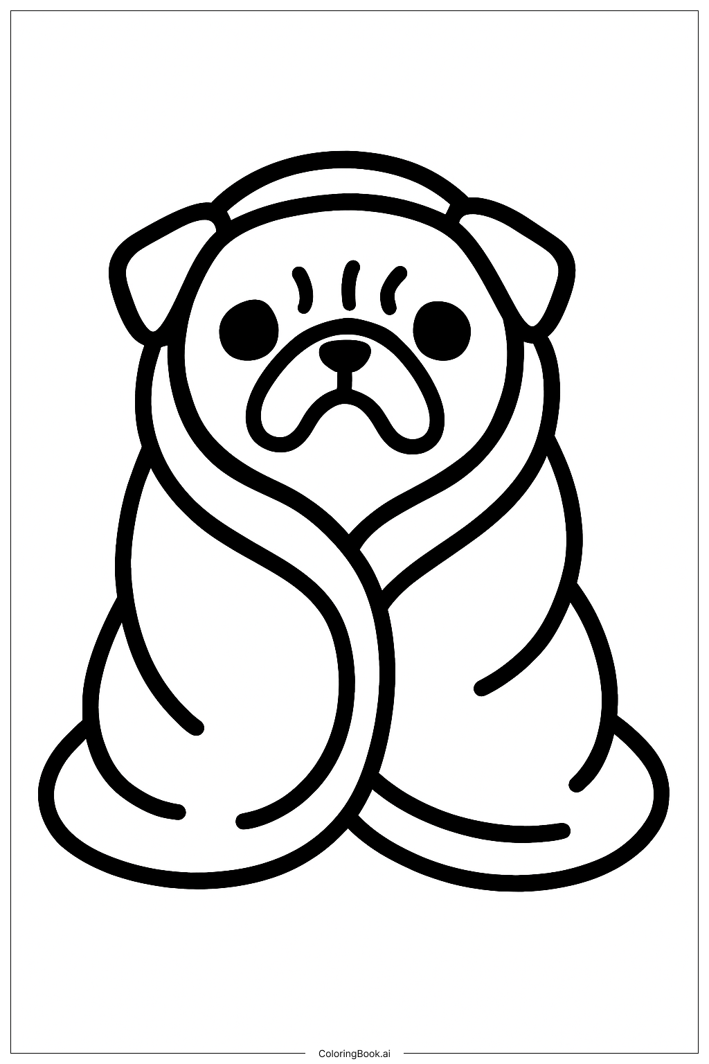  蓋著毛毯的巴哥犬著色頁 