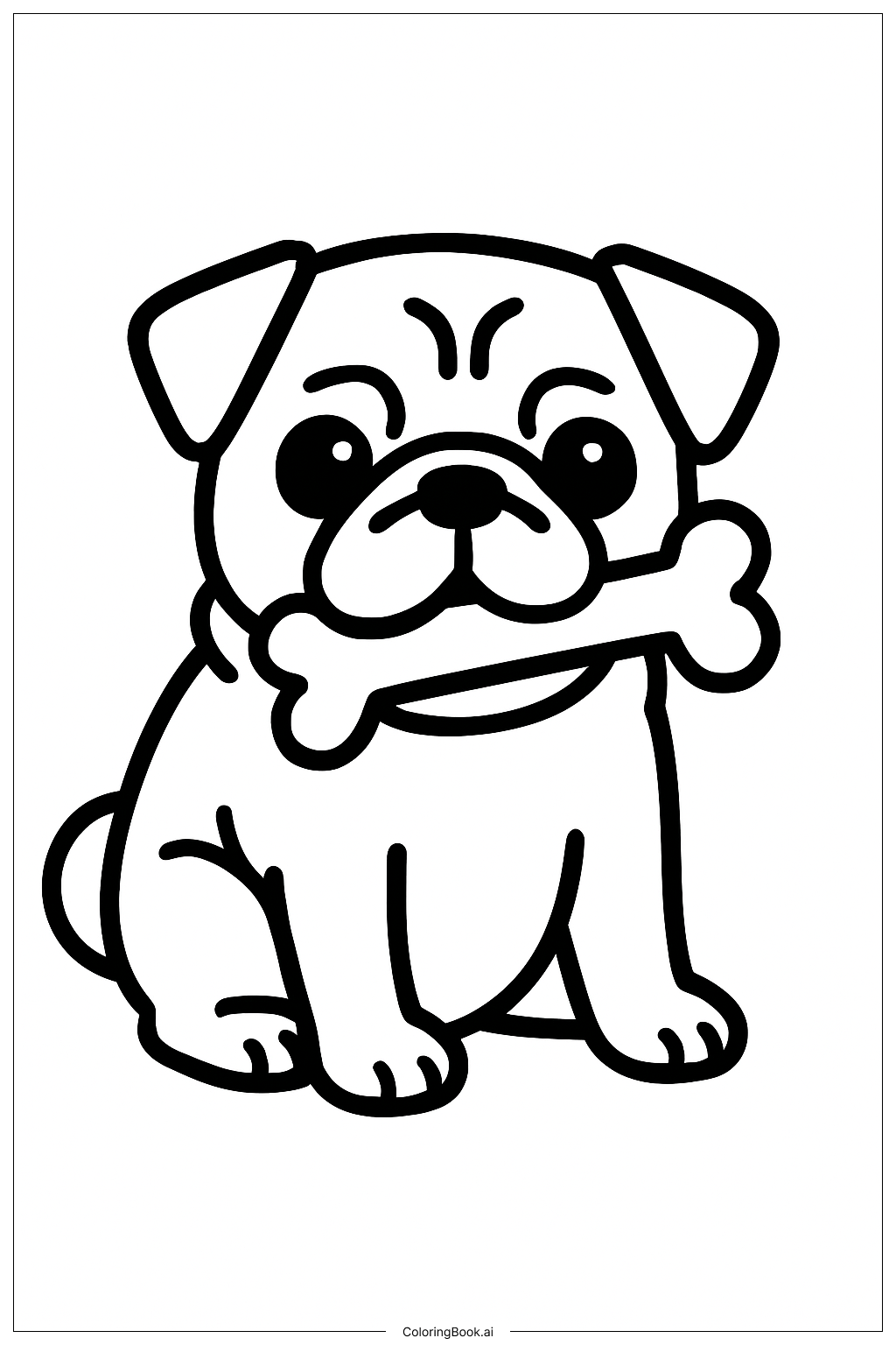  抱著骨頭的巴哥犬著色頁 