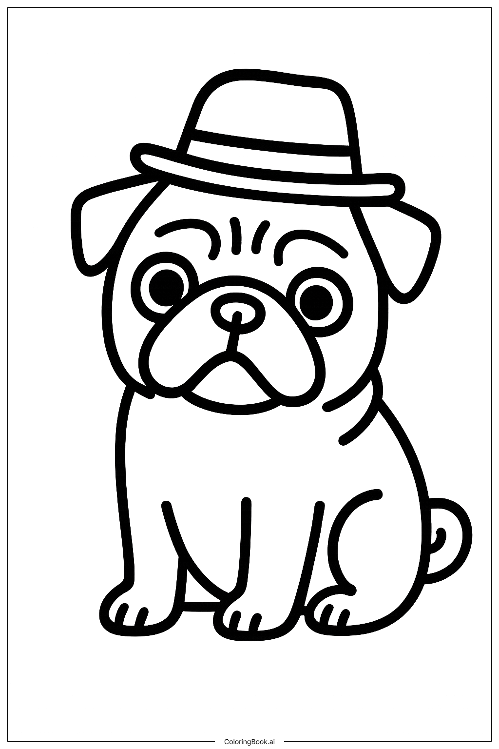  戴帽子的巴哥犬著色頁 