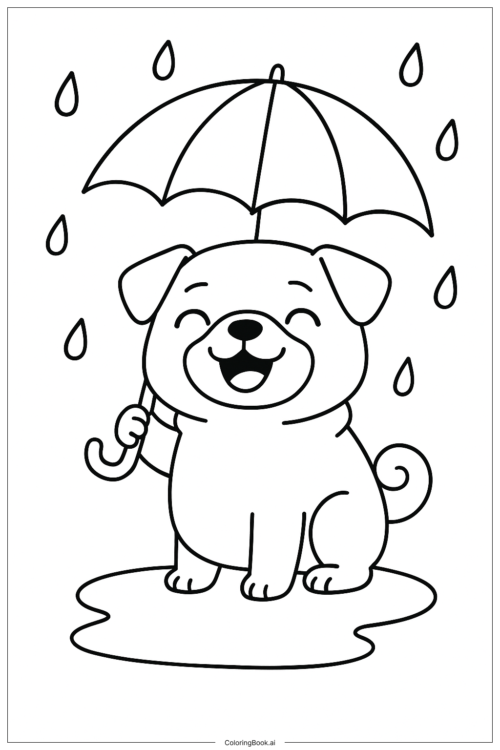  拿著傘的巴哥犬著色頁 