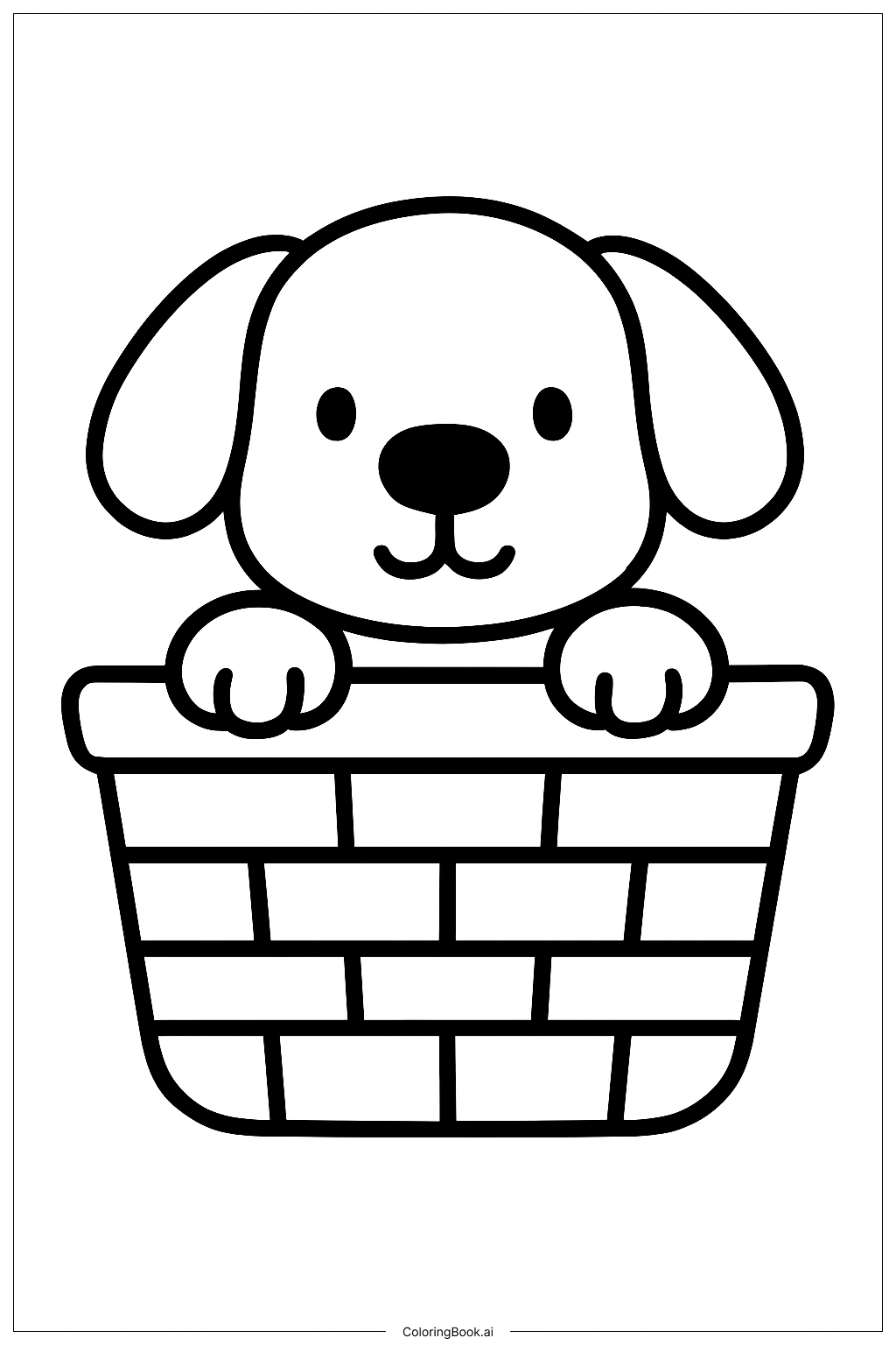  バスケットの子犬の塗り絵ページ 