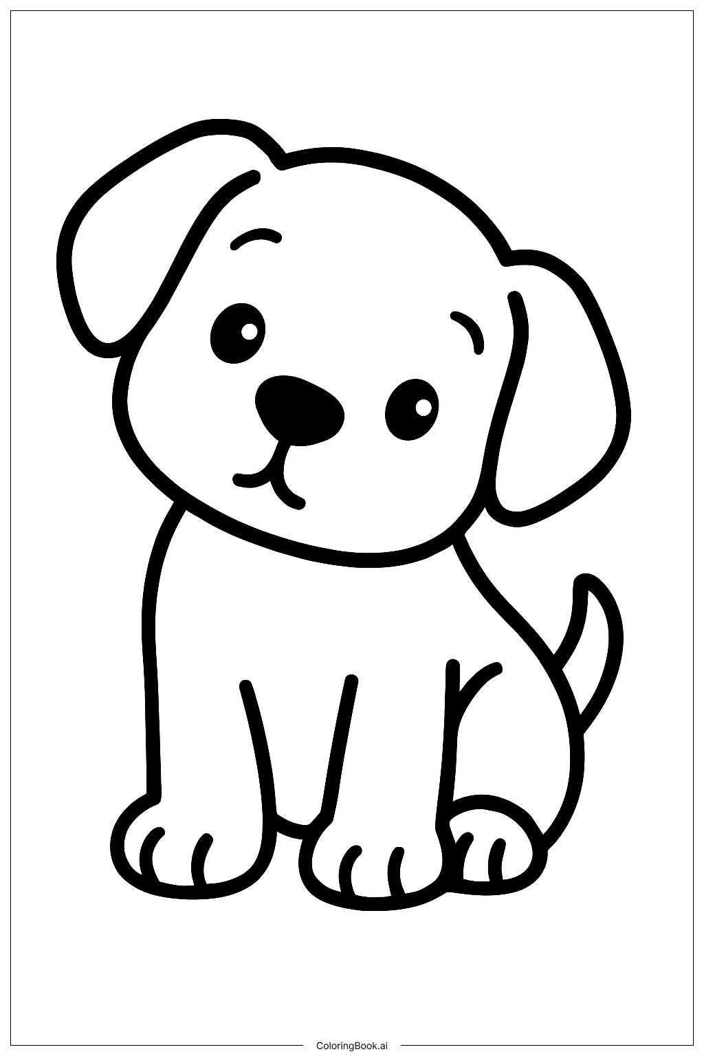  好奇そうな子犬の塗り絵ページ 