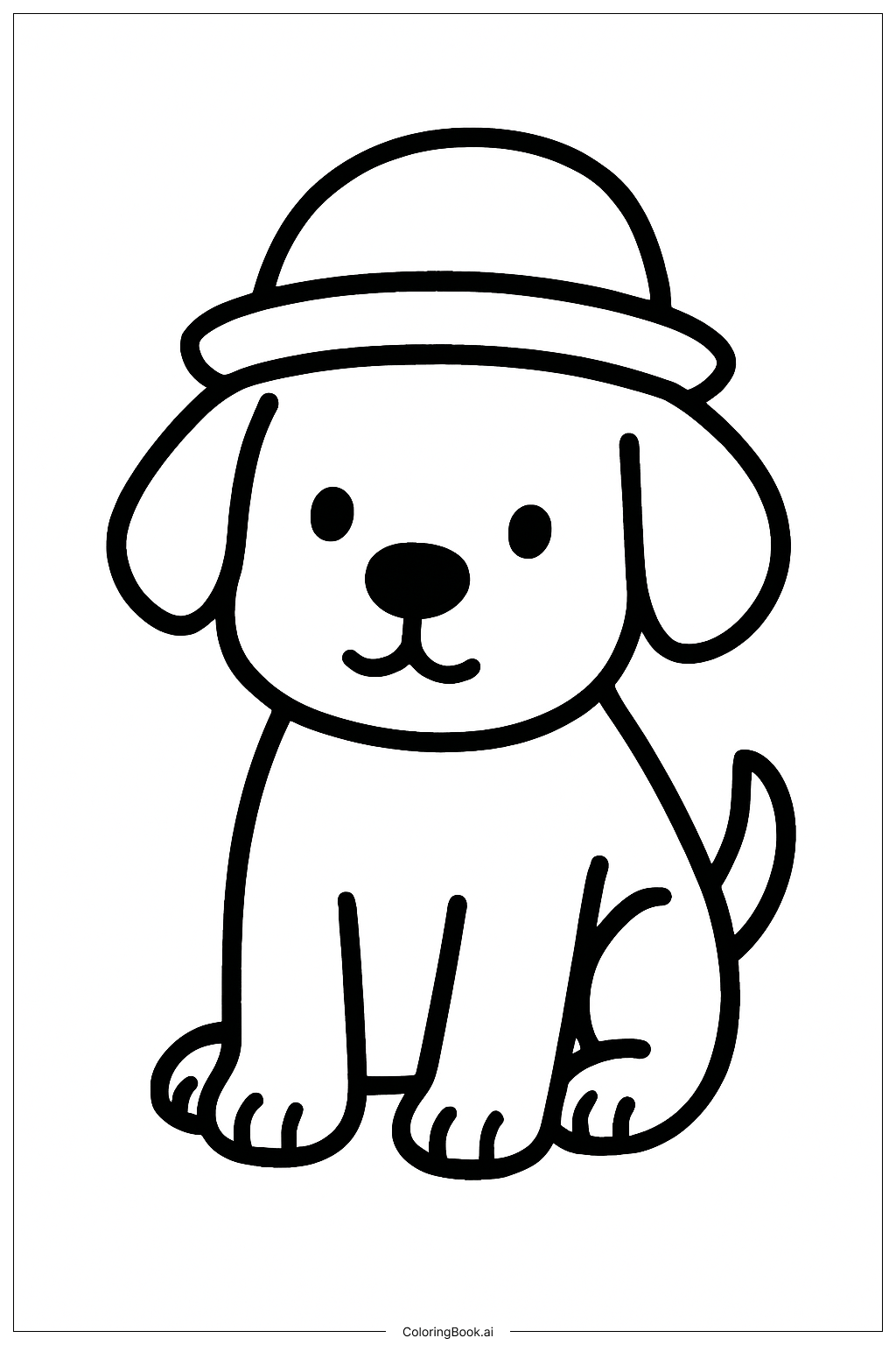  帽子をかぶった子犬の塗り絵ページ 