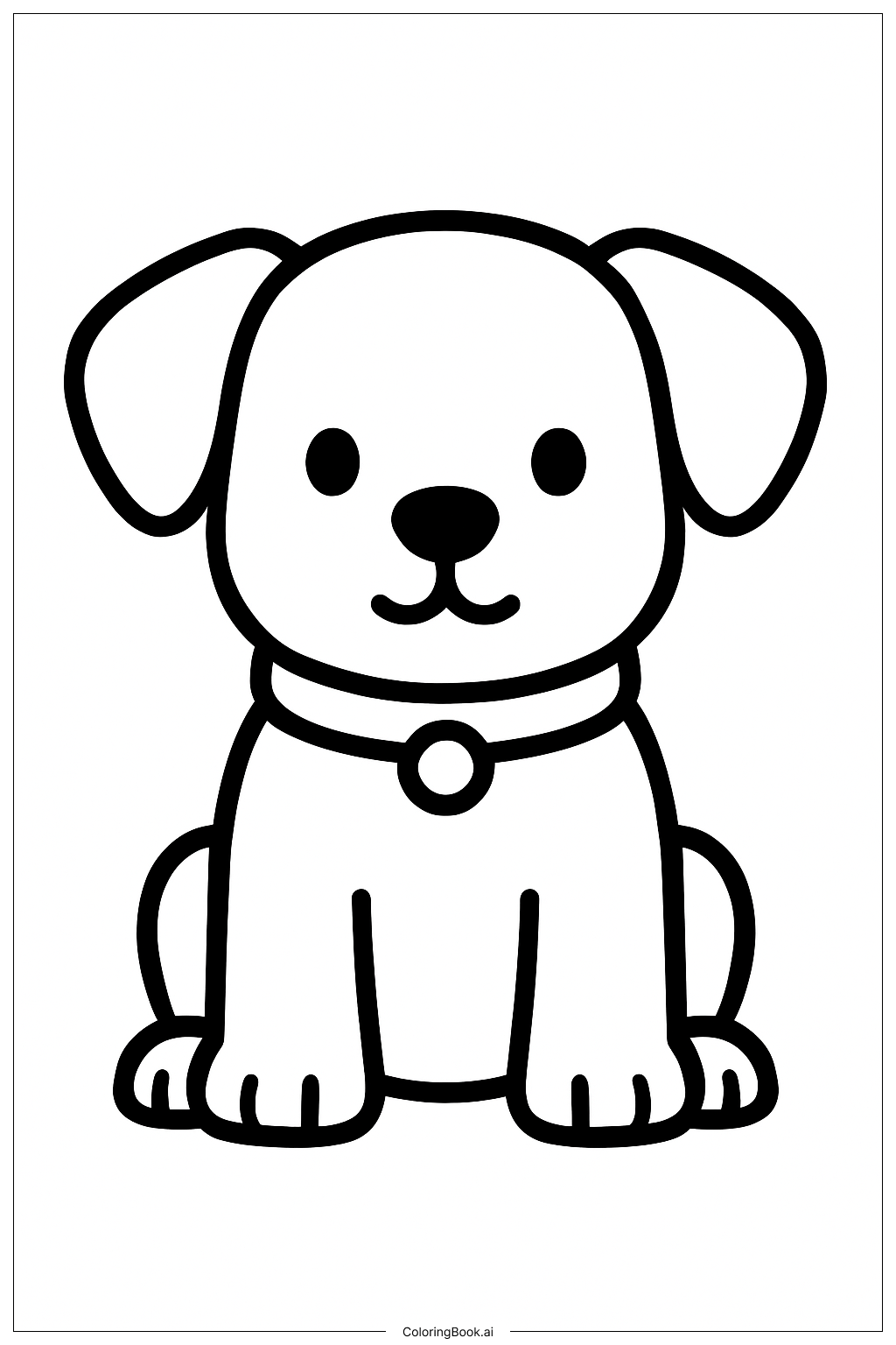  首輪をした子犬の塗り絵ページ 