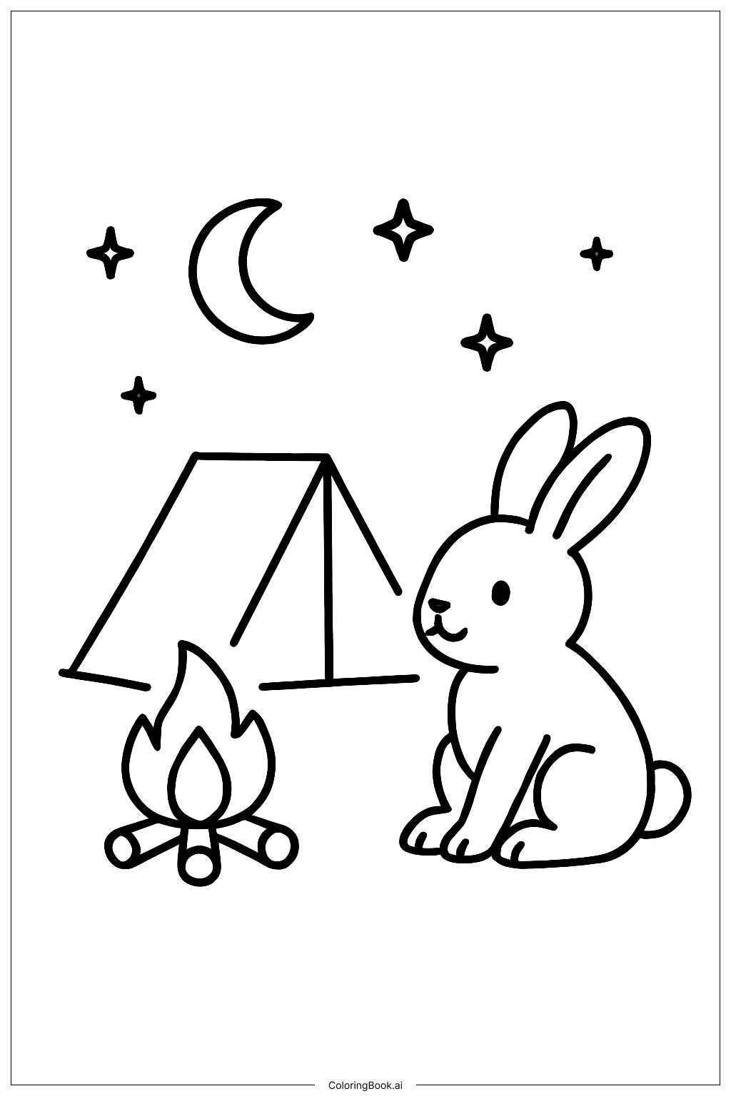  Página para colorear de Conejo acampando de noche 