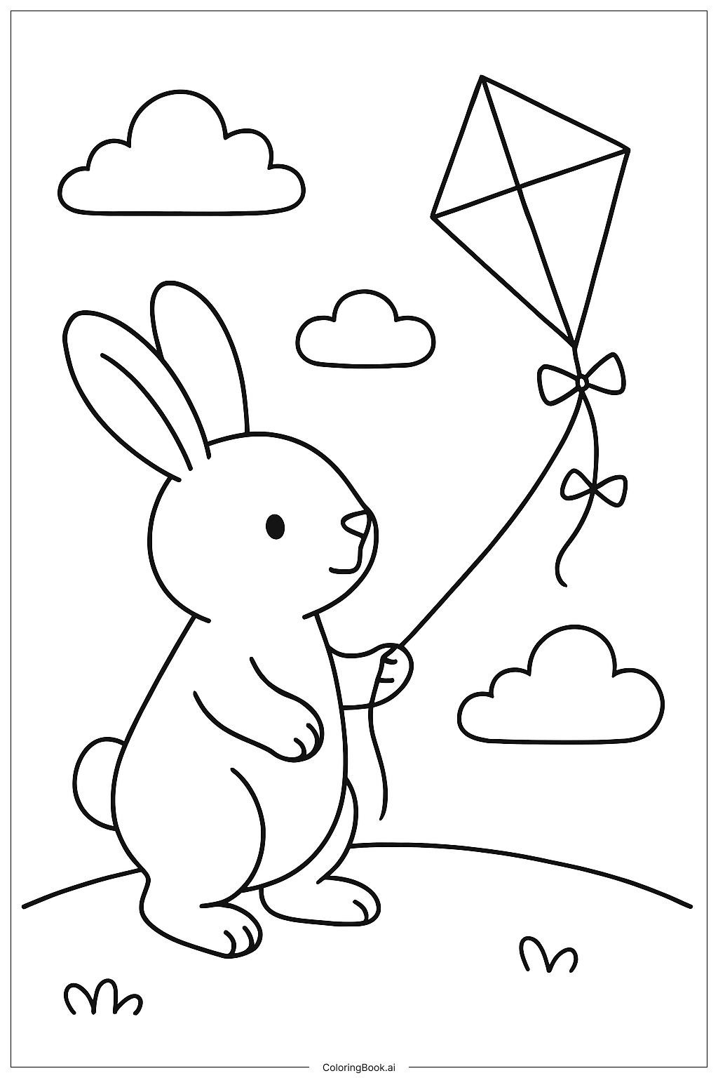  Página para colorear de Conejo volando cometa 