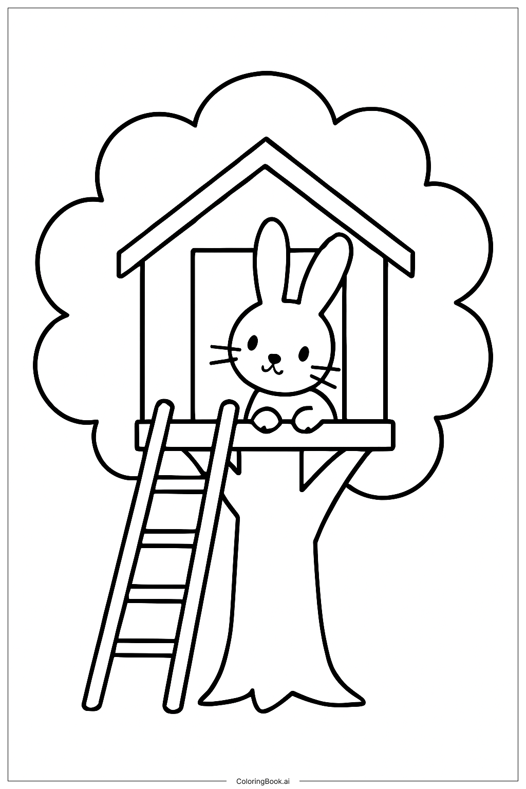 Página para colorear de Conejo en la casa del árbol 