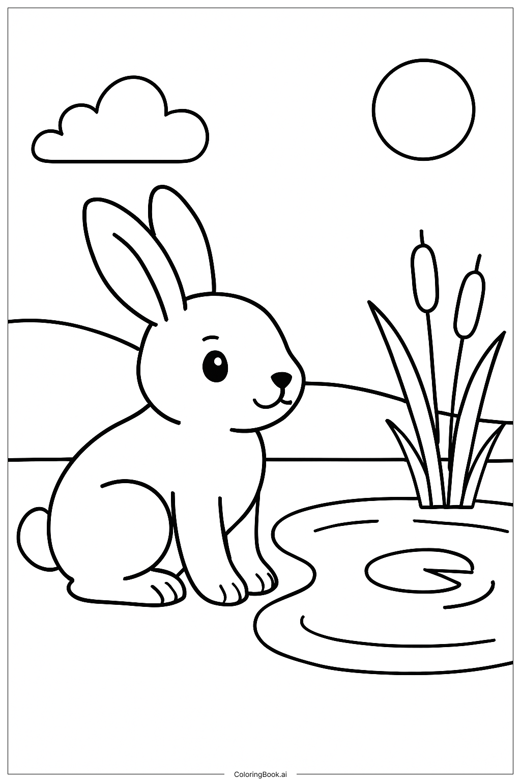  Página para colorear de Conejo Cerca del Estanque 