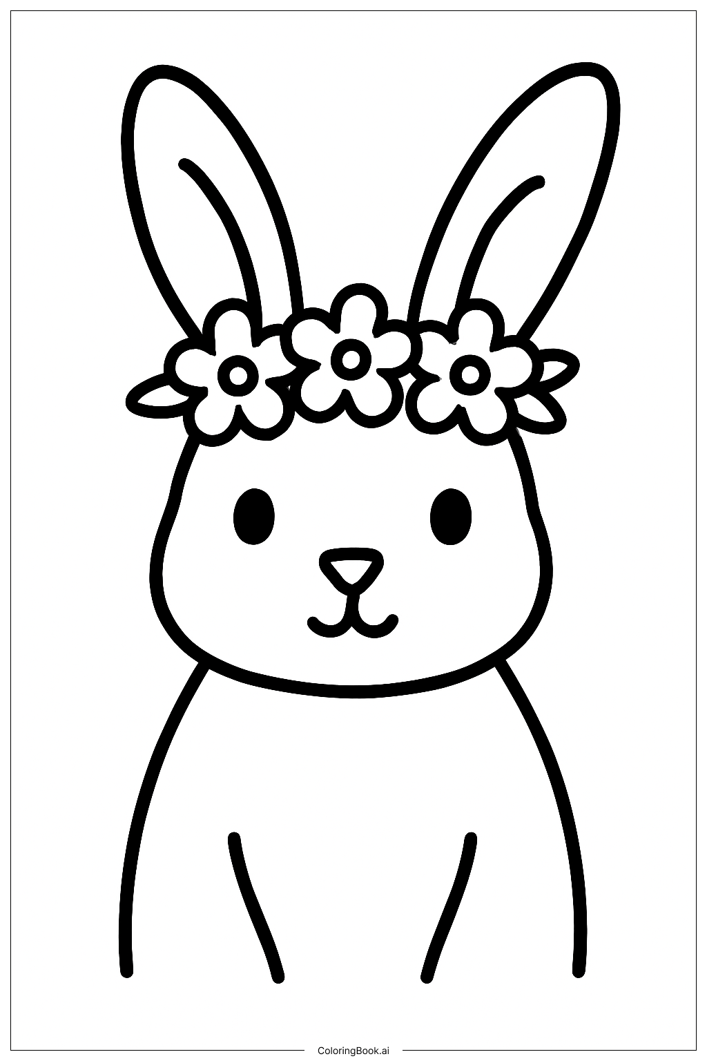 花の冠をかぶったウサギの塗り絵ページ