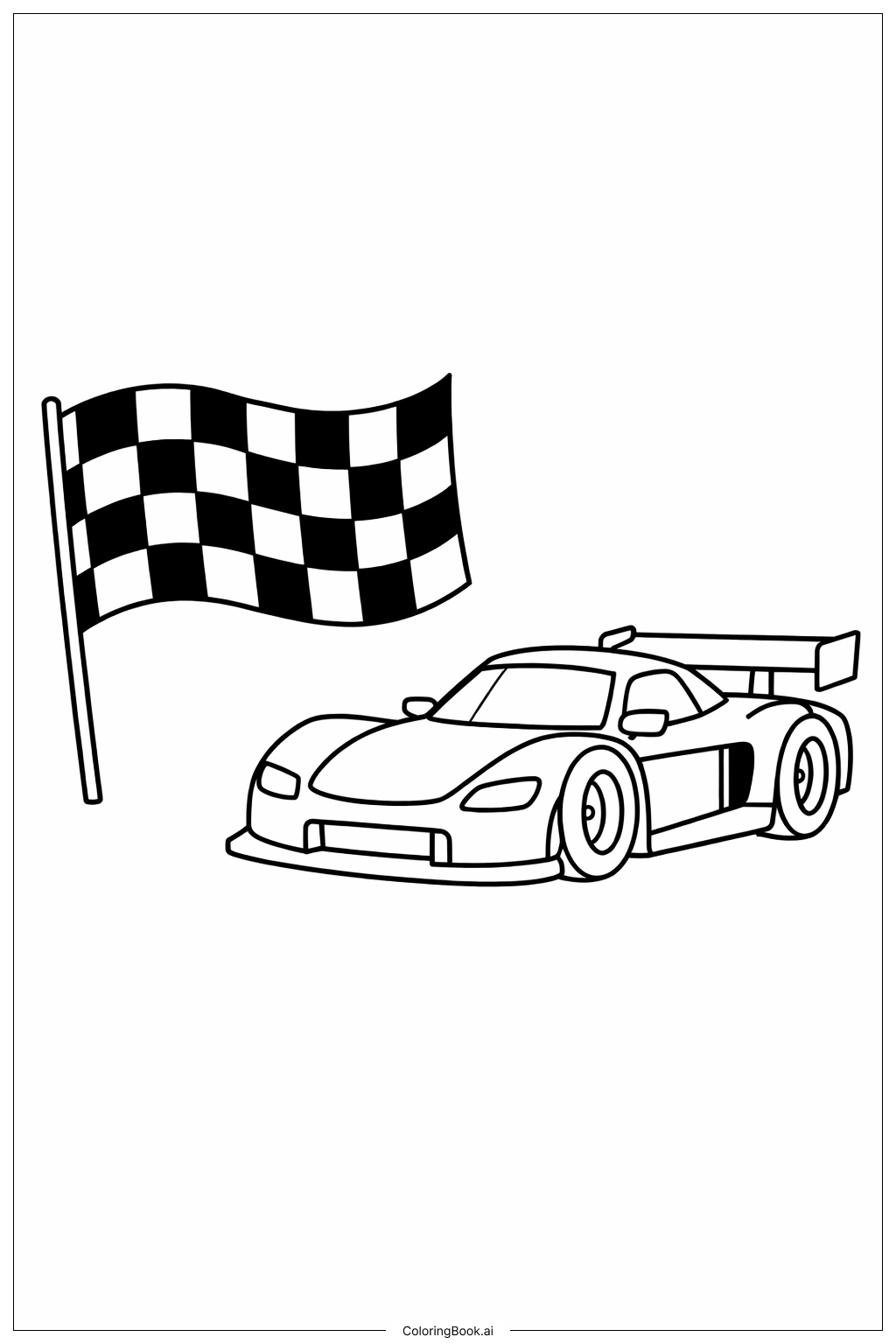  赛车和格子旗填色页 