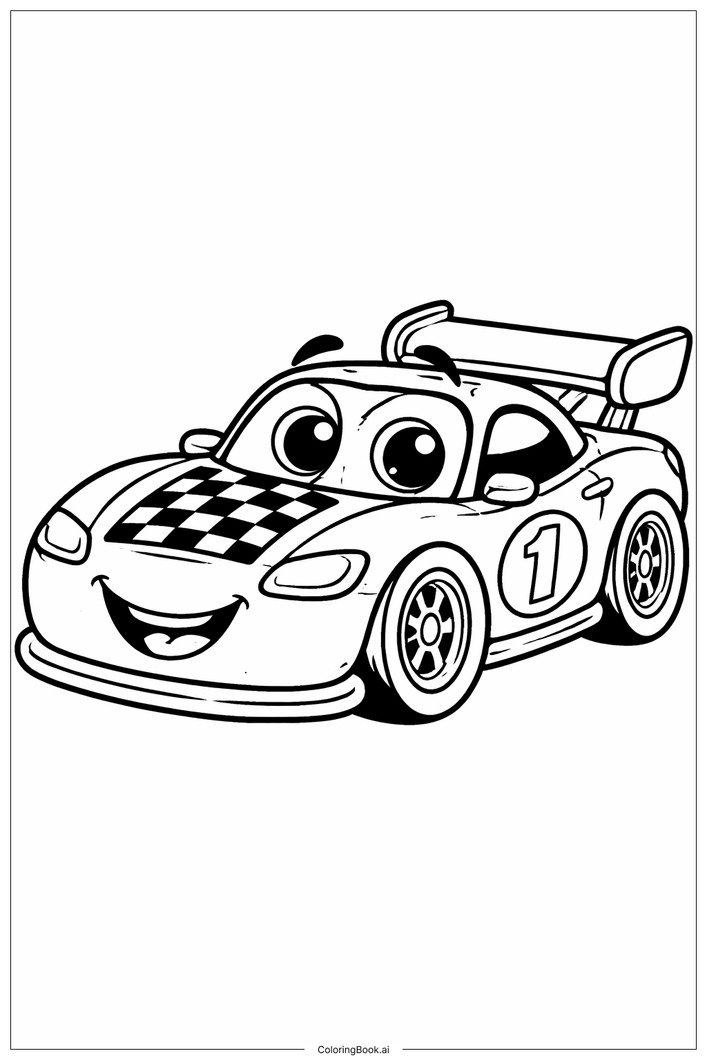  赛车卡通脸填色页 