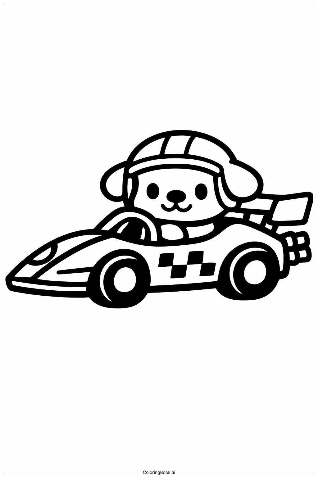  赛车上的可爱小狗乘客填色页 