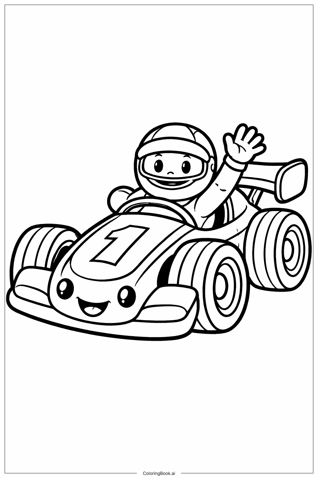  赛车手开心招手填色页 