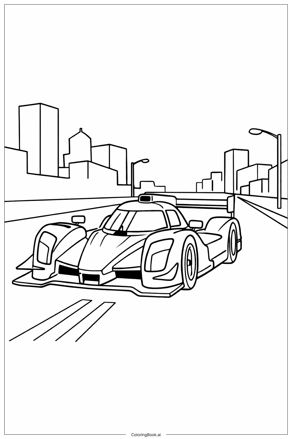  城市街道上的赛车填色页 