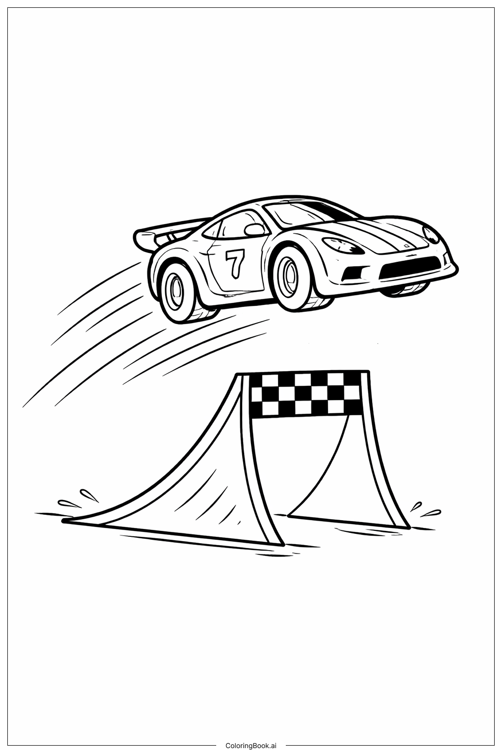  赛车跳跃斜坡填色页 