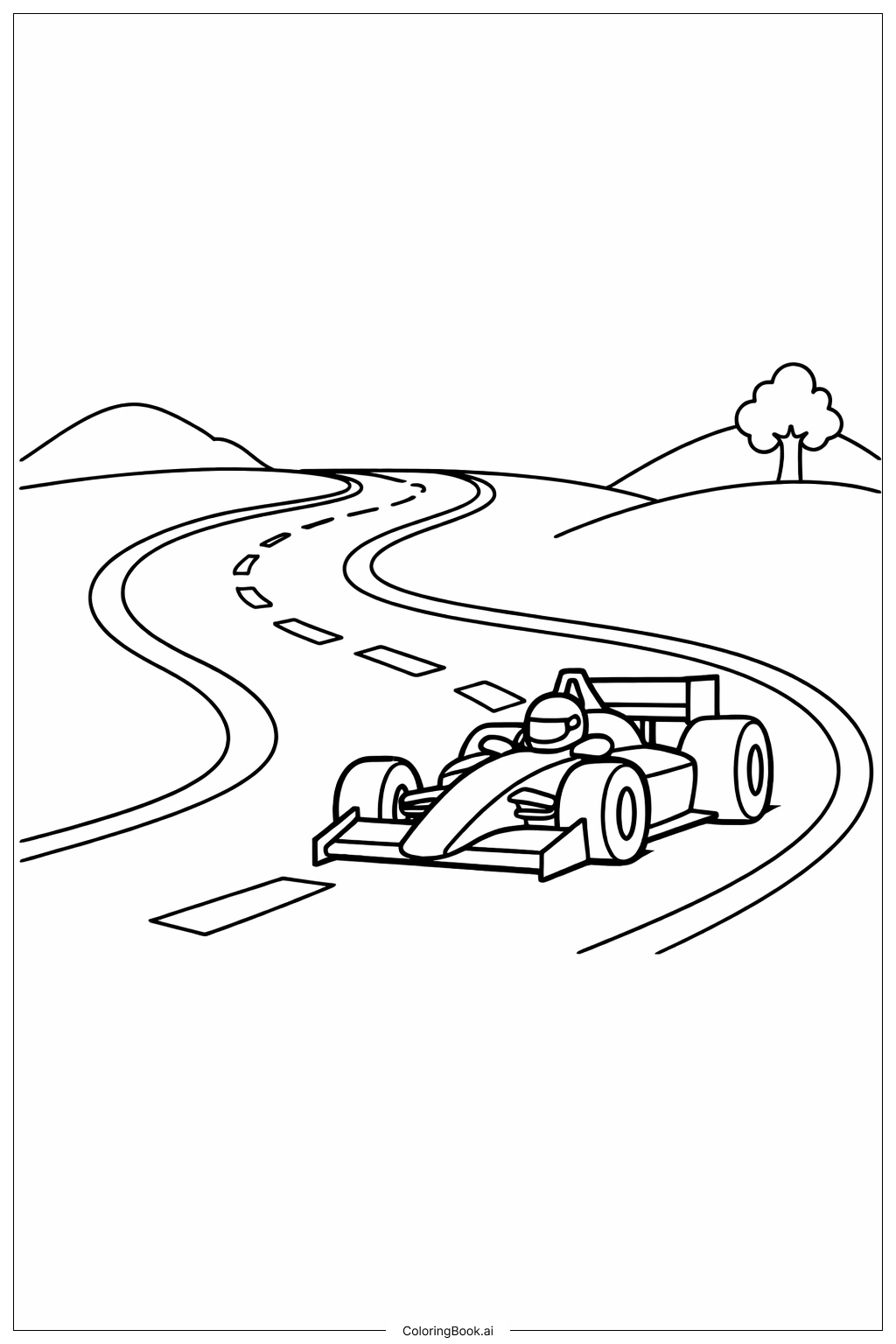  弯曲公路上的赛车填色页 
