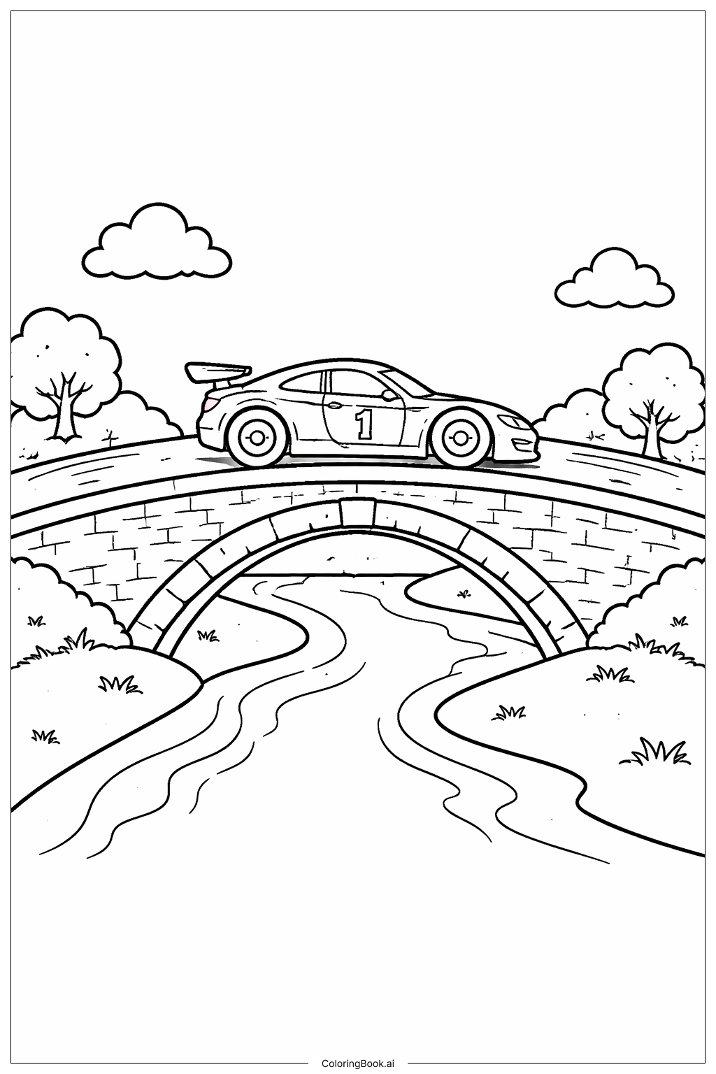  赛车过桥填色页 