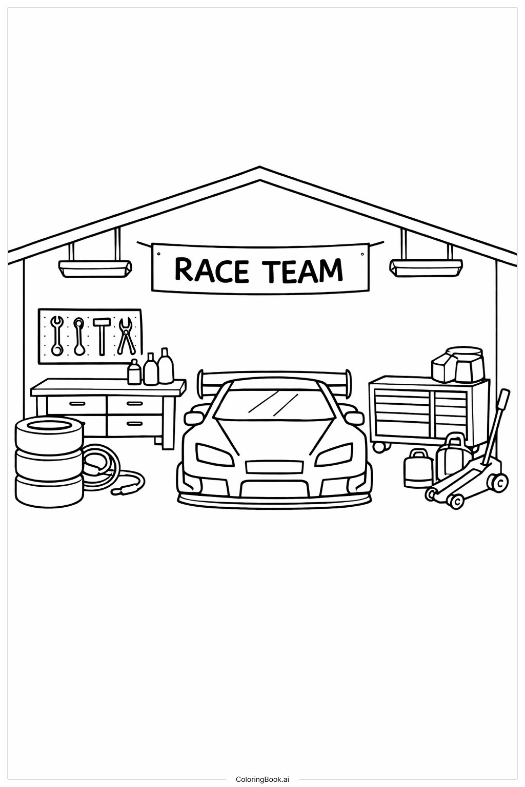  赛车队车库填色页 