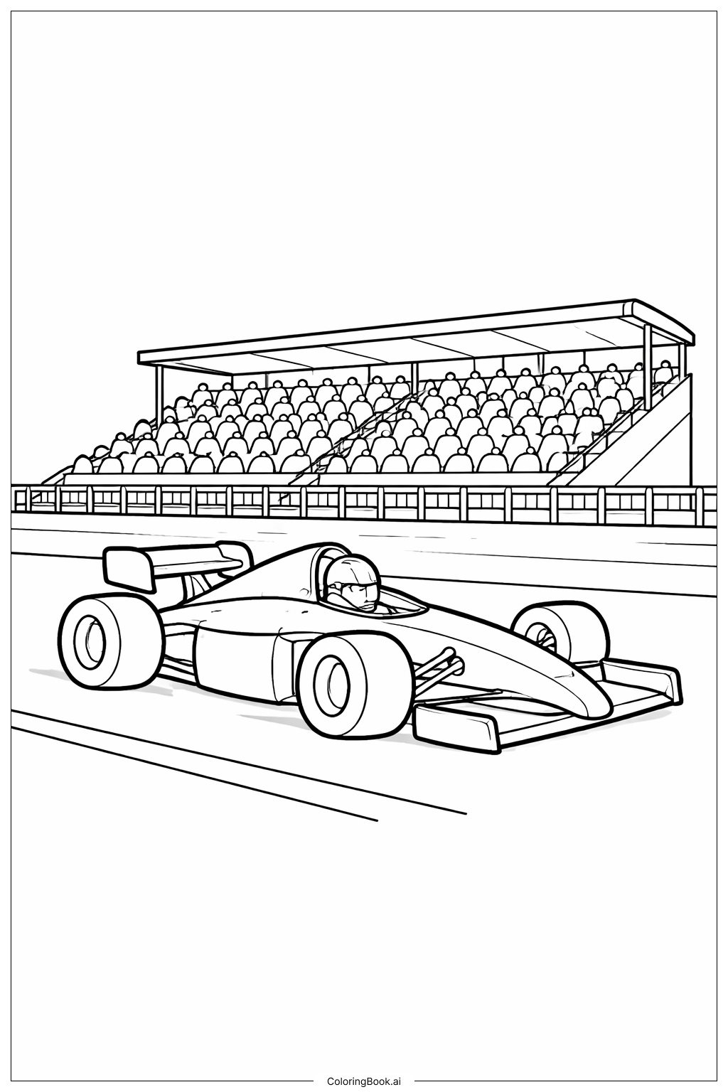  观众看台上的赛车填色页 