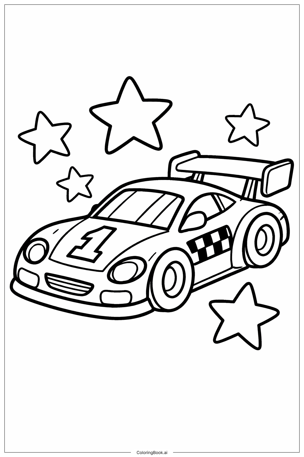  带星星的赛车填色页 
