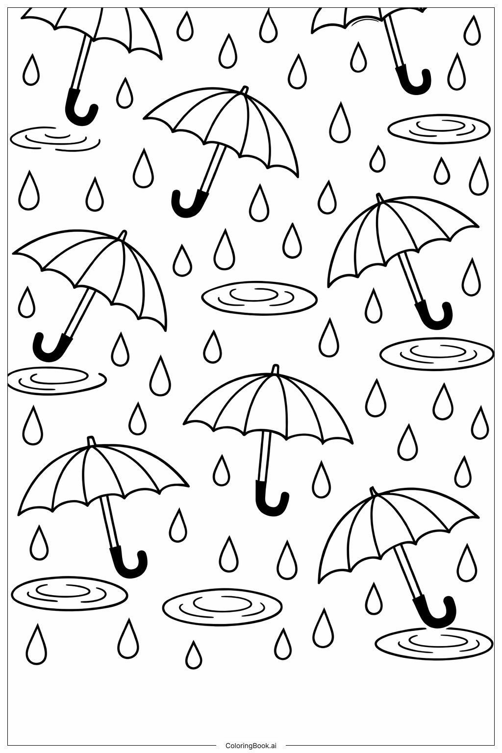  雨天伞图案填色页 