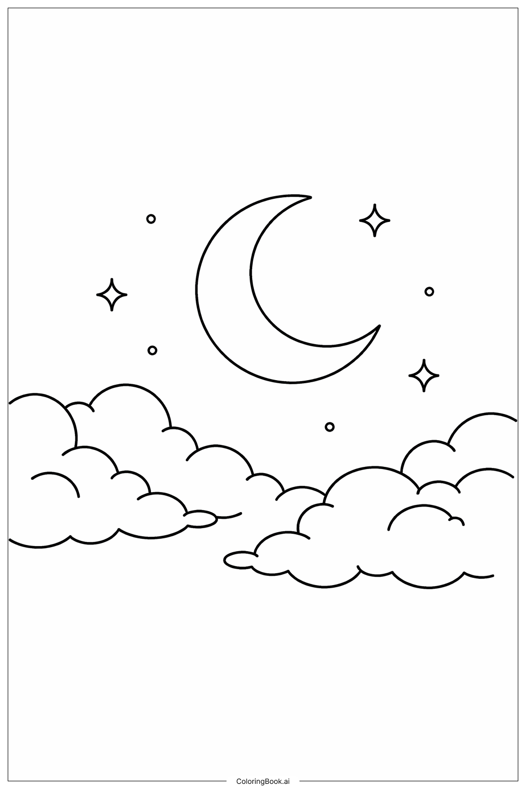  斋月夜空与月亮填色页 