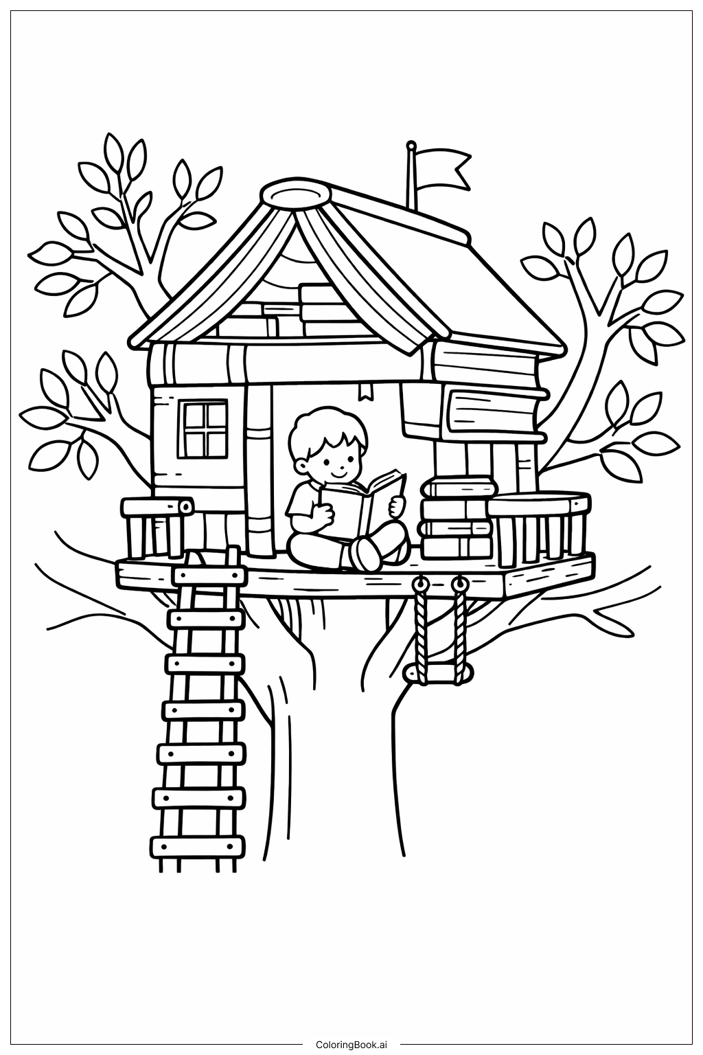 Trang tô màu Ngôi nhà trên cây Đọc sách khắp nước Mỹ