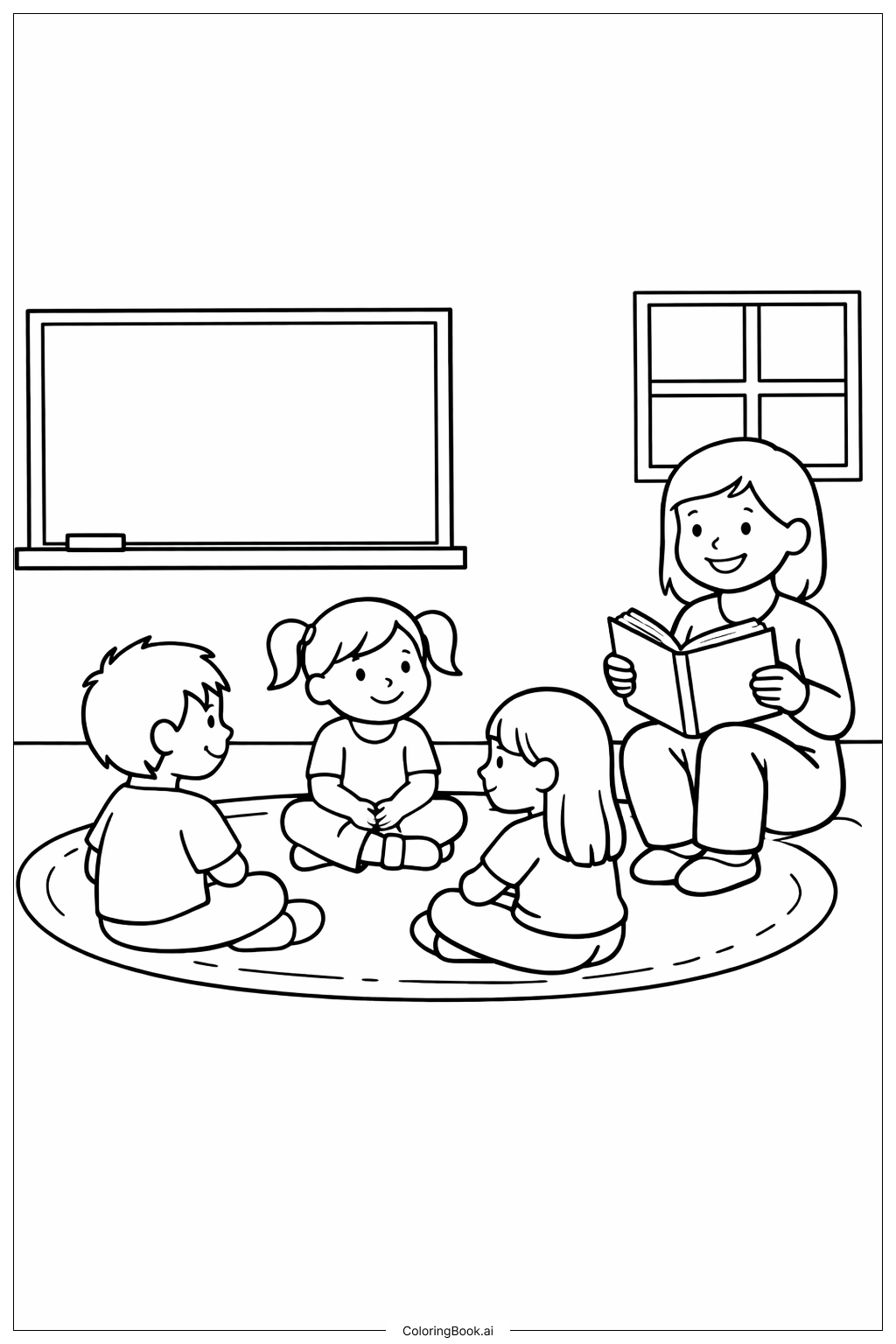 Trang tô màu Cảnh Lớp Học Đọc Sách Truyền Thống Mỹ
