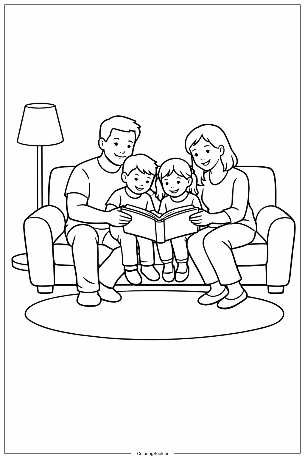Trang tô màu Đọc sách cùng gia đình trong Ngày Đọc Sách Quốc gia Mỹ