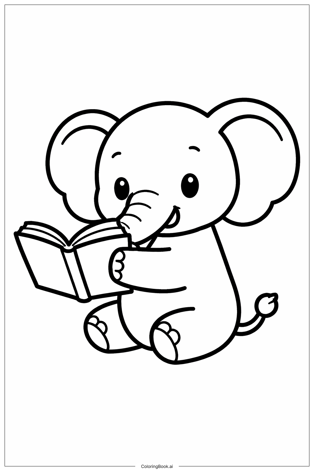 Trang tô màu Voi Con Nhỏ Đọc Sách Qua Mỗi Quốc Gia