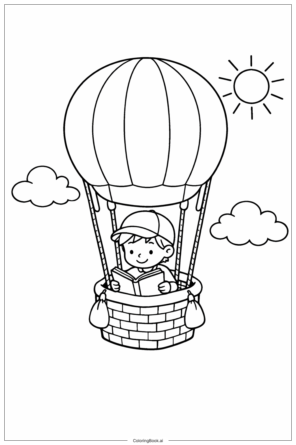 Trang tô màu Chuyến Bay Khinh Khí Cầu Đọc Sách Chào Mừng Ngày Đọc Sách Toàn Quốc