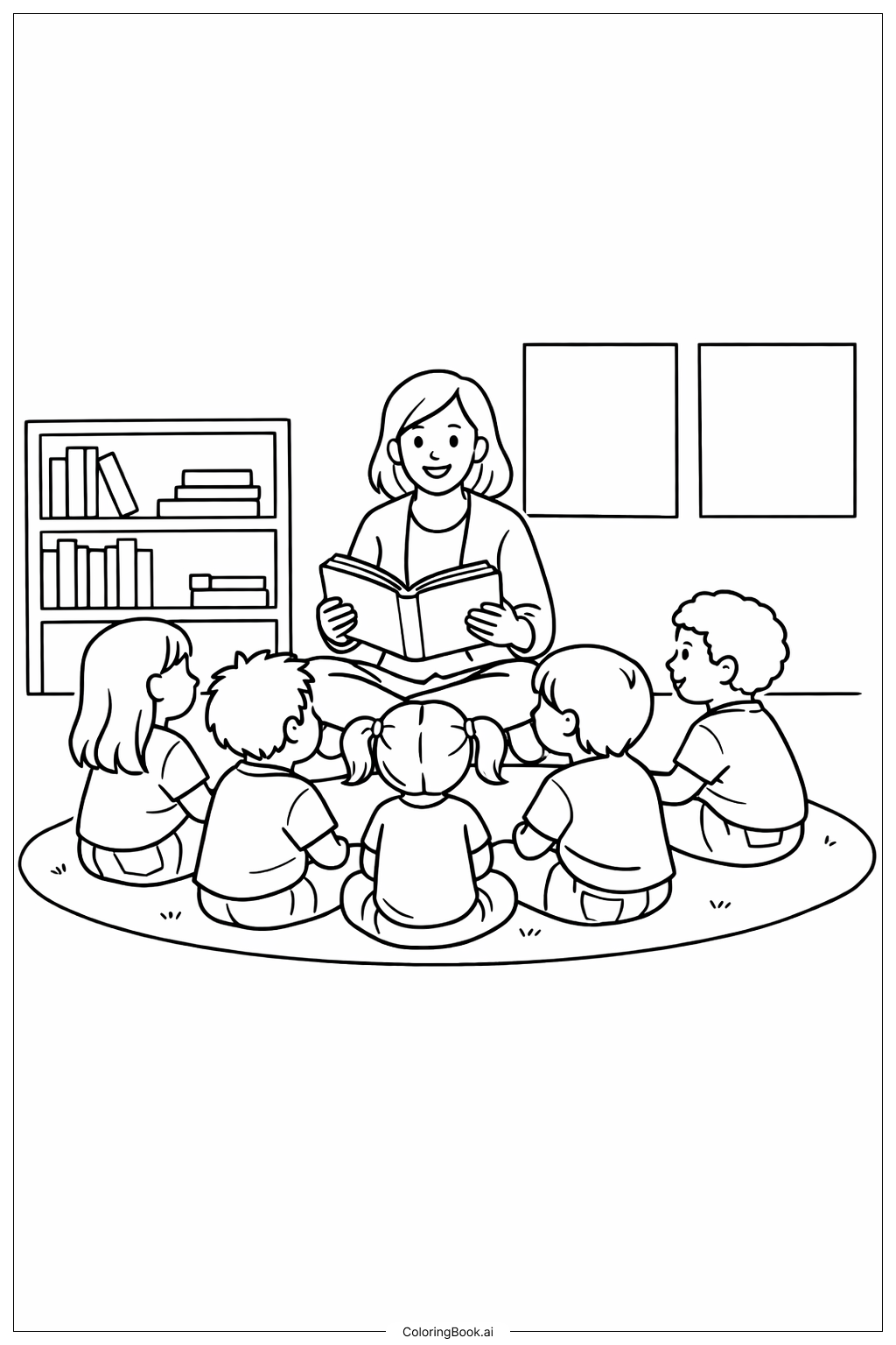Trang tô màu Giáo viên và học sinh trong Ngày Đọc sách toàn nước Mỹ