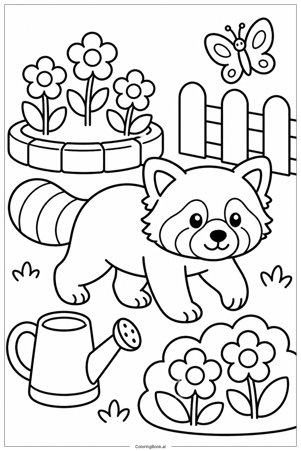Roter Panda erkundet Garten Ausmalseite