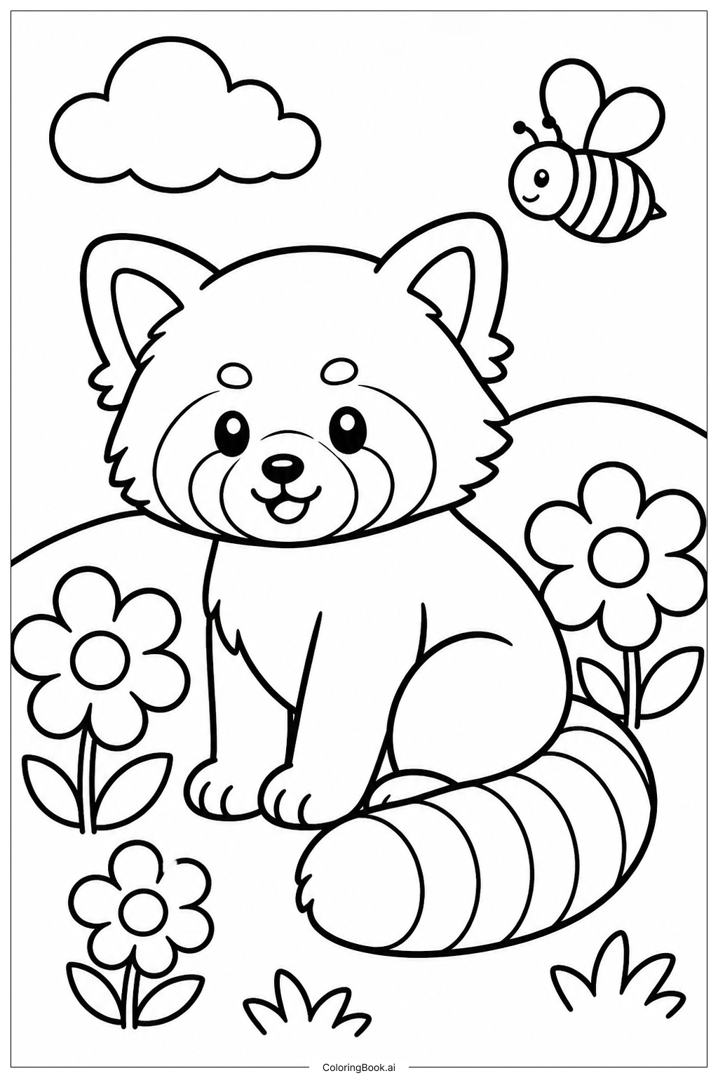Roter Panda in Blumenwiese Ausmalseite
