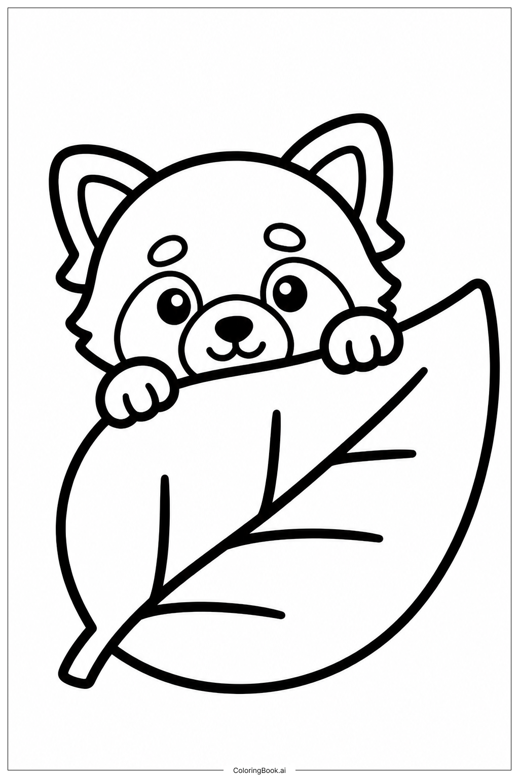 Roter Panda lugt aus Blatt hervor