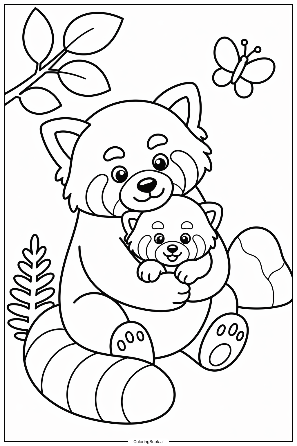 Roter Panda mit Baby Ausmalseite