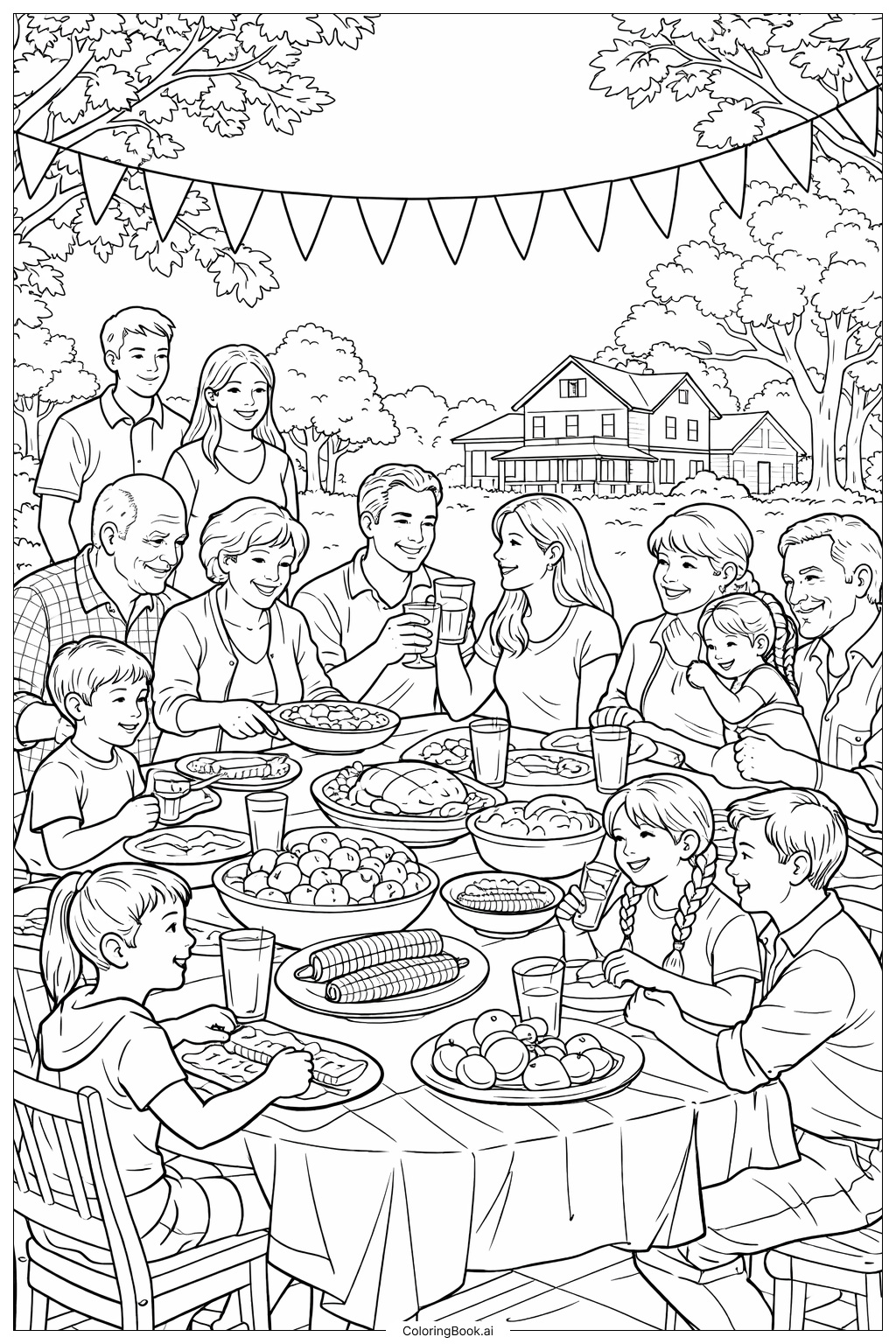 复活节家庭聚会填色页