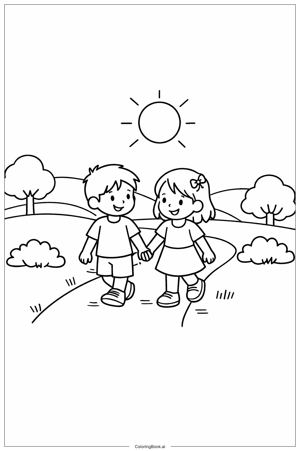  复活节晨间散步填色页 