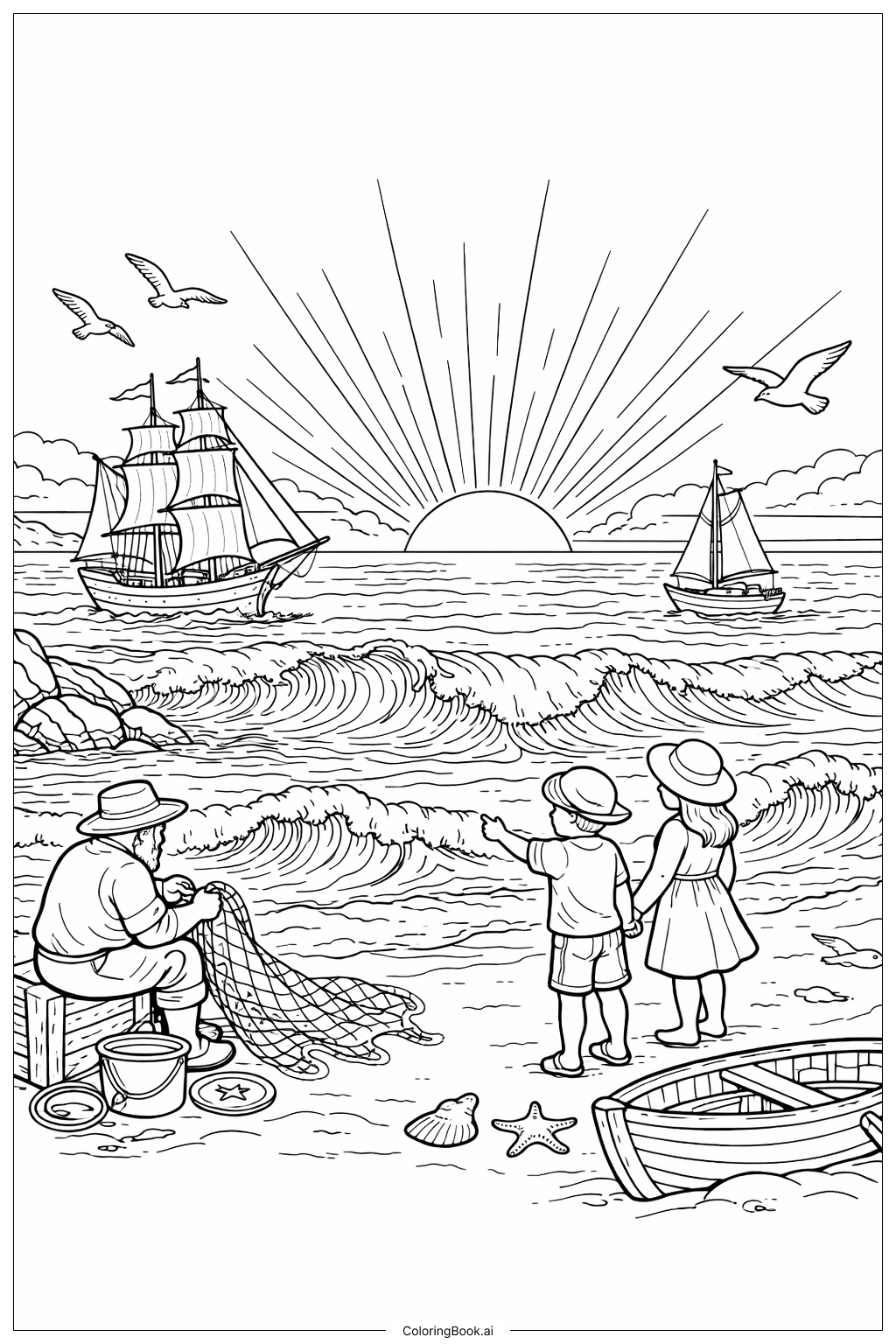  Página para colorir de Nascer do Sol no Oceano da Ressurreição 