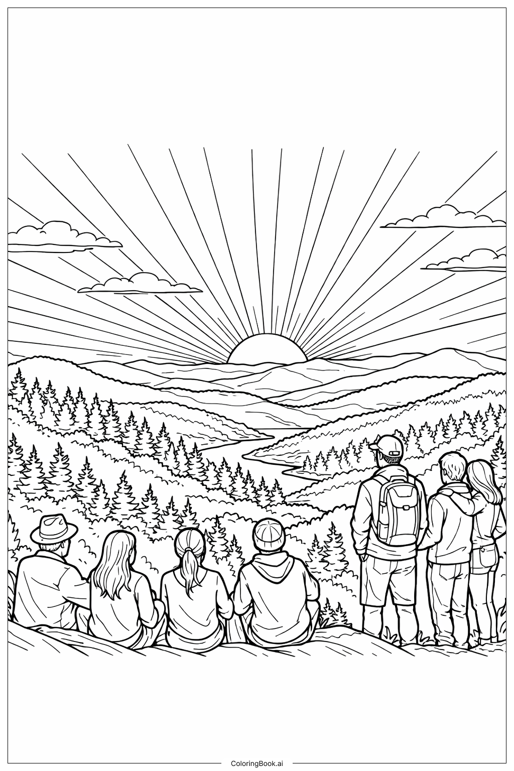  復活の夕焼けの眺めの塗り絵ページ 