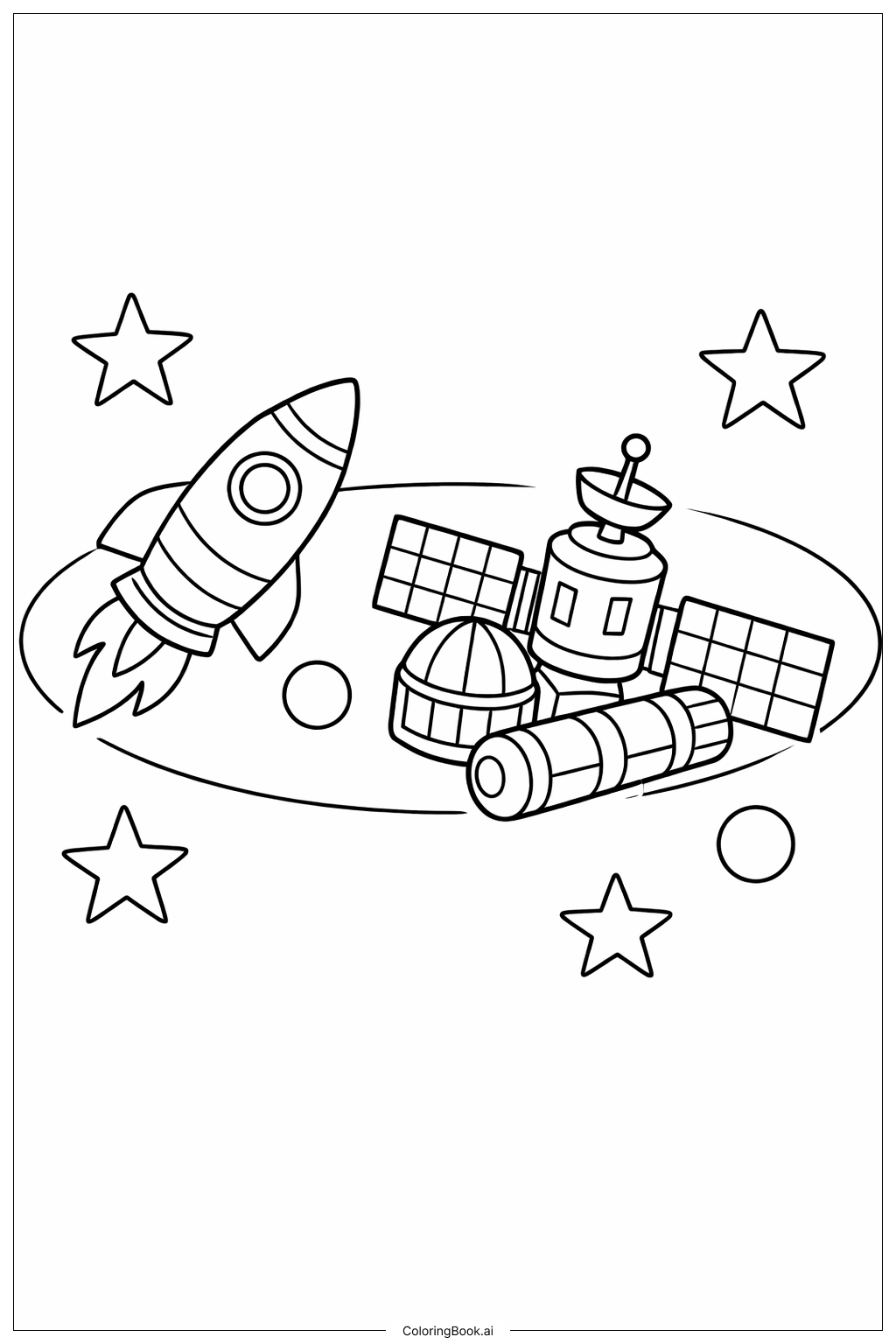  로켓선과 우주정거장 색칠공부 페이지 