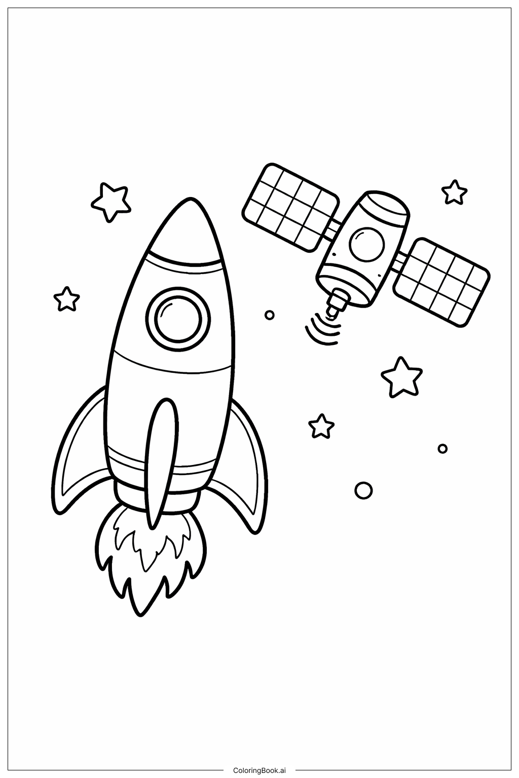  위성 옆 로켓선 색칠공부 페이지 