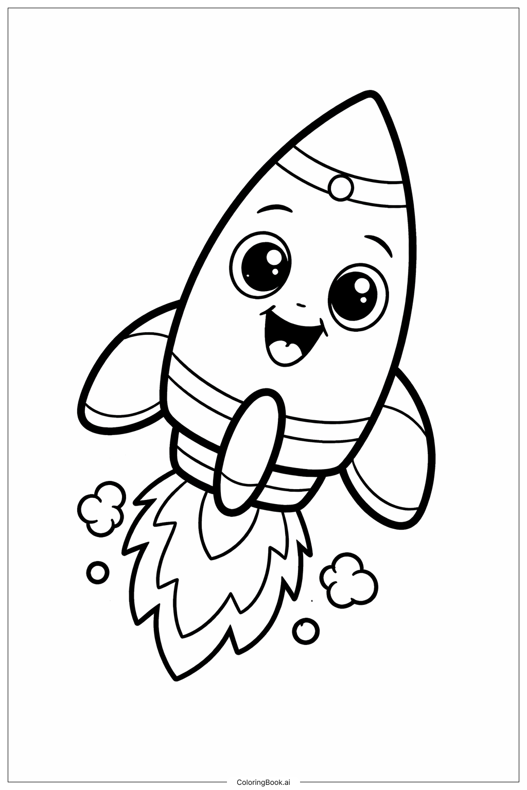 火箭船卡通臉著色頁 