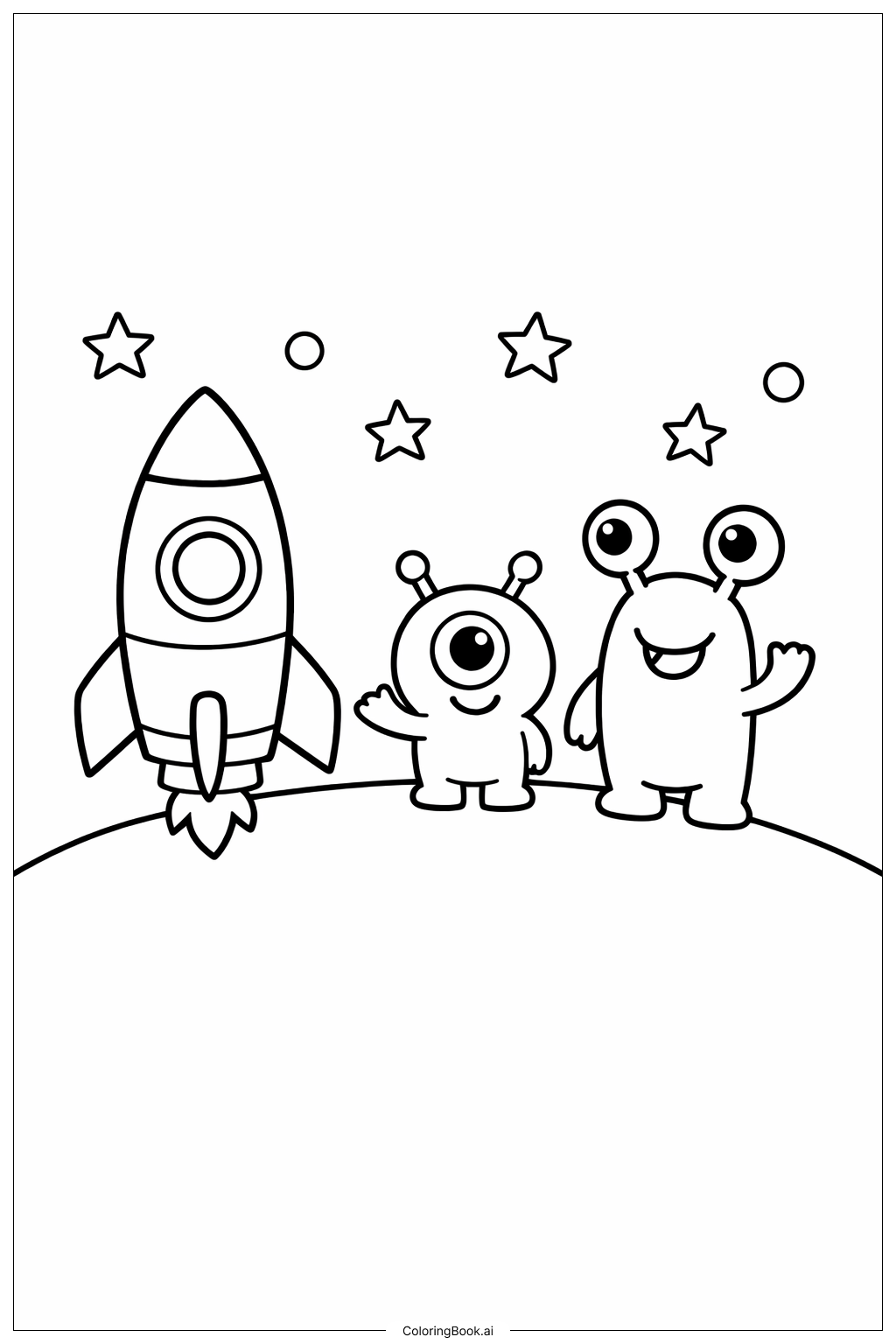  외계인 만나기 로켓선 색칠공부 페이지 