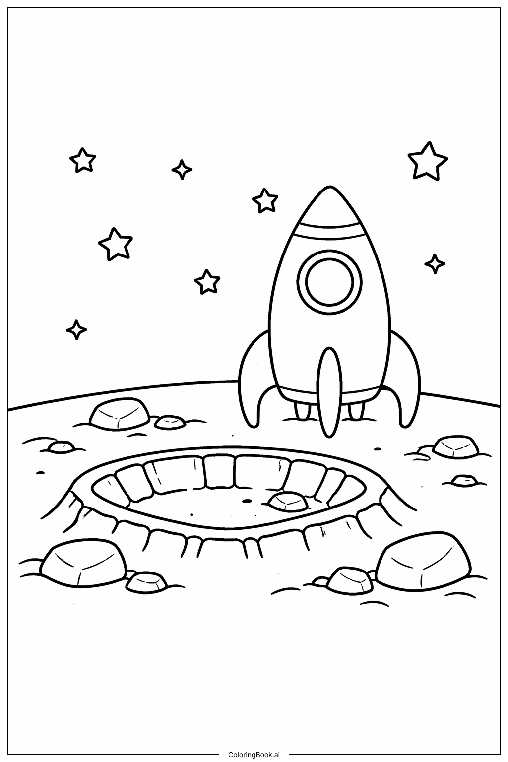  陨石坑上的火箭填色页 