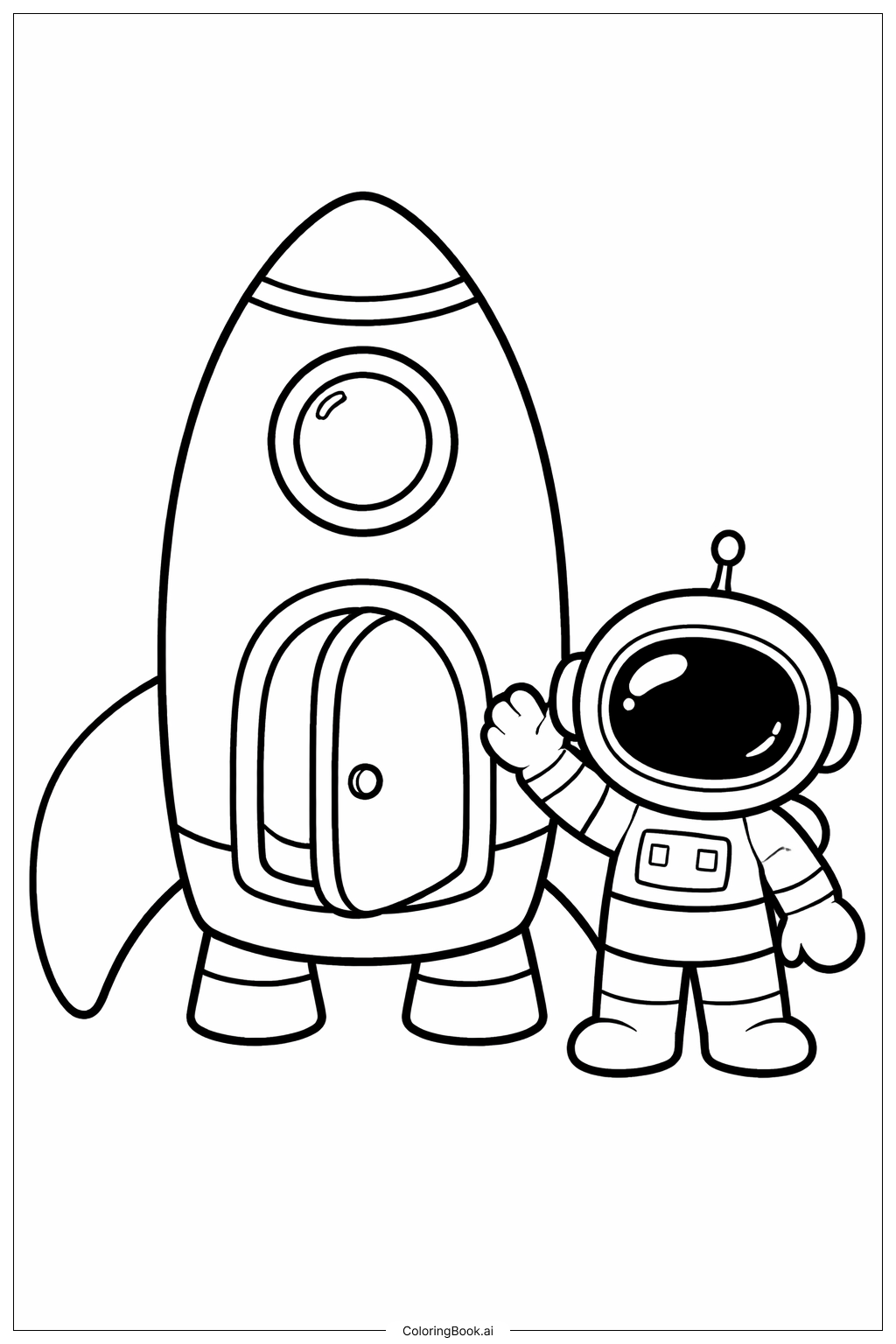  火箭船與太空人著色頁 