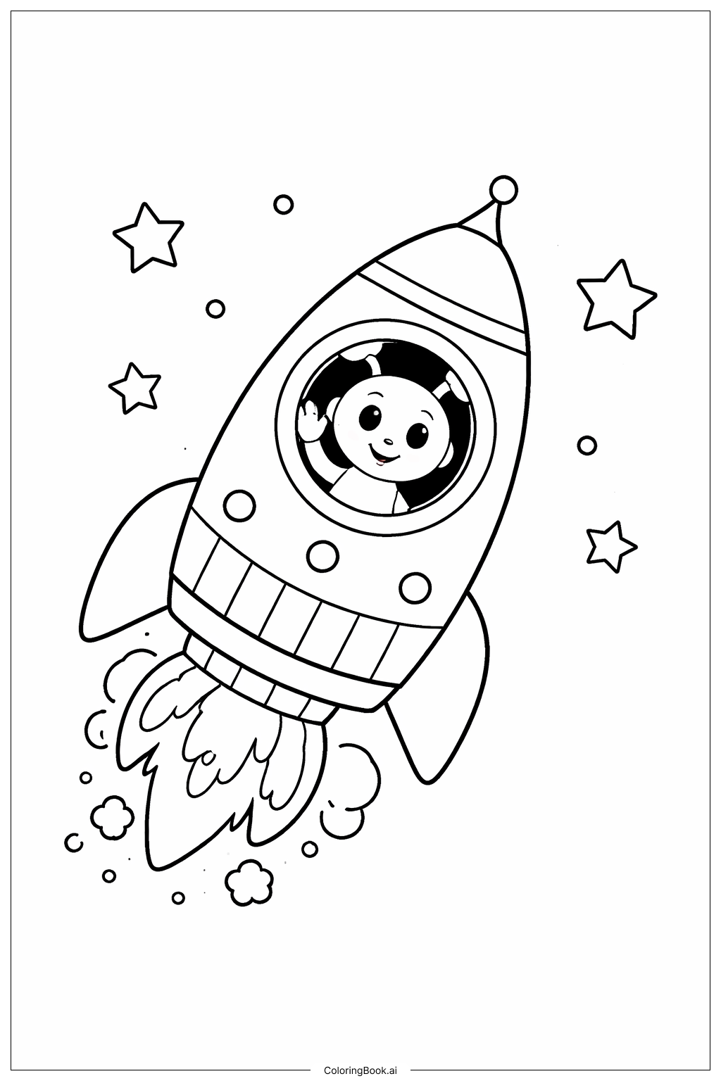  친근한 외계인이 있는 로켓선 색칠공부 페이지 