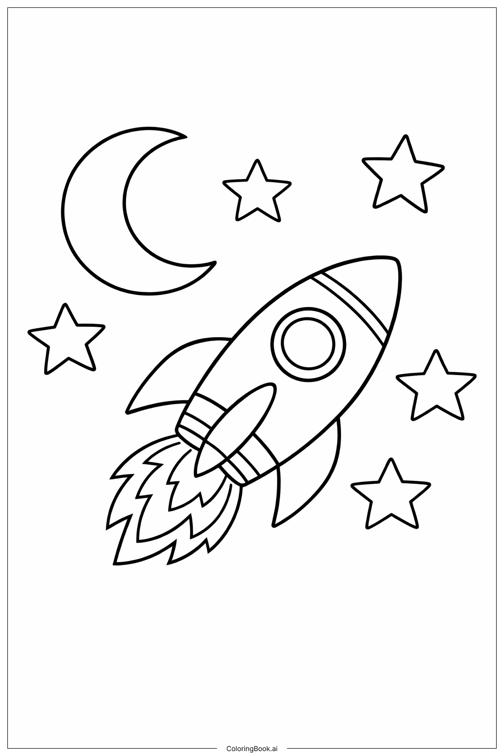  带有月亮和星星的火箭填色页 