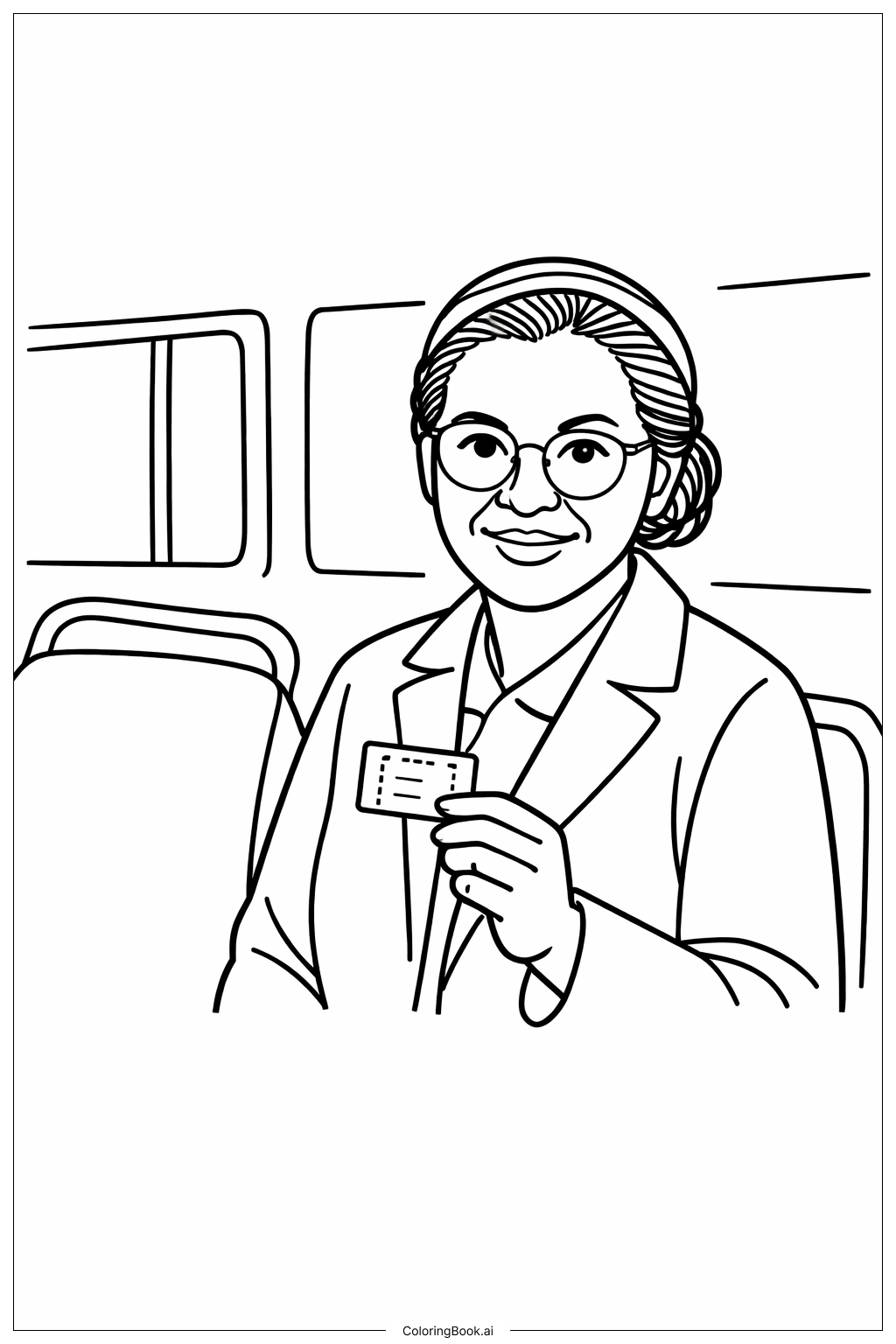  罗莎·帕克斯手持公交车票填色页 